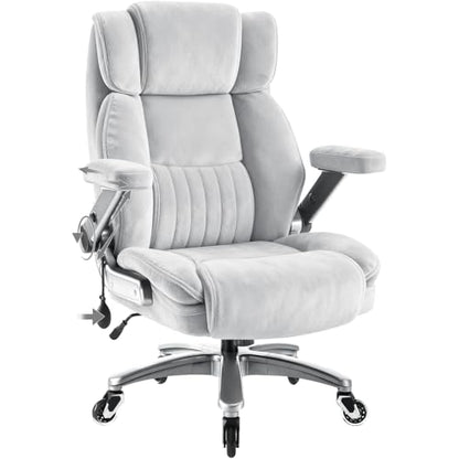 Fabric 600LBS Heavy Duty Office Chair with 5D Flip Arms for Heavy People,Comfy Cloth Big and Tall Desk Chair with Pocket Spring Cushion,High Back Computer Chair with Adjustable Lumbar Support - color: Fabric Grey