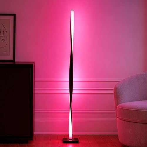 Brightech Helix Modern Color Changing LED Floor Lamp - 48” Tall Lamp with RGB Color Gradient and Contemporary Twisting Column Pole - Corner or End Table Standing Lamp - Built-in NO APP - Black - color: RGB Light with Black Frame
