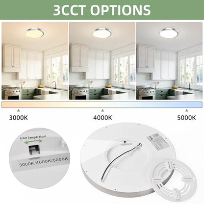 hykolity 12 Inch Selectable CCT LED Round Flat Panel Light,2 Pack | 24W 3000K/4000K/5000K, Edge-Lit Flush Mount Ceiling Light Fixture for Kitchen, Bedroom, Laundry and Closet Room,Brush Nickel - color: Brush Nickel, size: 12 inch