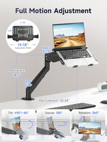 Suptek Laptop Desk Mount,Fully Adjustable Monitor and Laptop Mount Stand for 13-18 Inch Notebook and 17-35 inch Monitor Screen,Holds 24.25lbs with Vented Tray - style: Laptop Mount