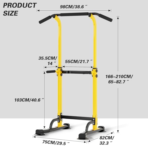 soges Power Tower Pull Up Bar Station, Free Standing Pull Up Rack Dip Station for Home Gym, Height Adjustable Home Strength Training Fitness Workout Equipment - color: Yellow