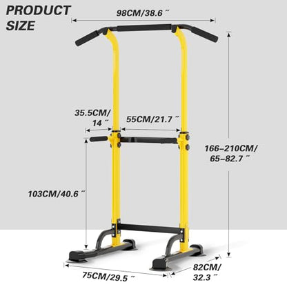 soges Power Tower Pull Up Bar Station, Free Standing Pull Up Rack Dip Station for Home Gym, Height Adjustable Home Strength Training Fitness Workout Equipment - color: Yellow