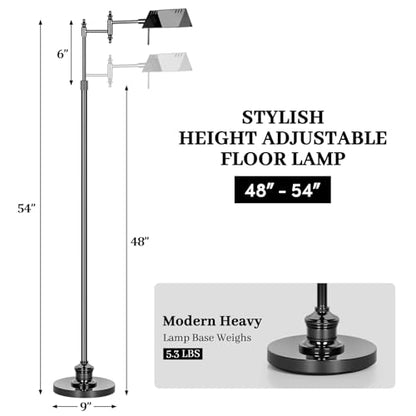 Bairth Black Chrome Reading Floor Lamp, Dimmable Pharmacy Standing Lamp | 3 Color Temperature, Dimmable, 17W LED, Height Adjustable, 360°Swing Arm, for Living Room, Bedroom, Office, Craft & Sewing - color: Black Chrome