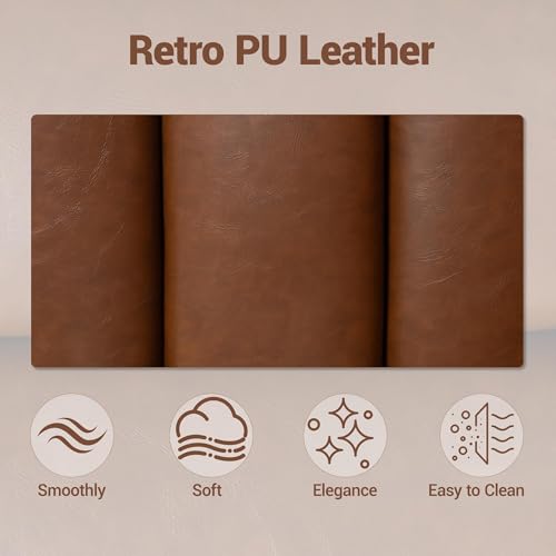 Faux Leather Home Office Desk Chair, Ergonomic Executive Computer Chair with Gold Base, Padded Seat and Armrests, Adjustable Height Swivel Makeup Vanity Chair with Wheels, Brown - color: Brown