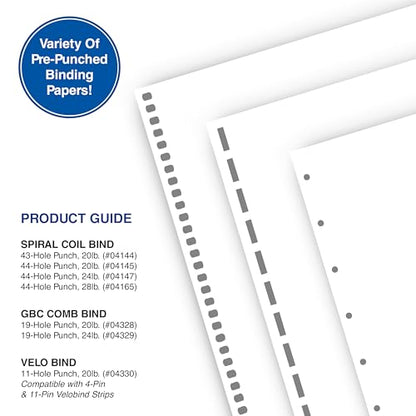PrintWorks Professional Pre-Punched Spiral Binding Paper - 44-Hole (4:1 Pitch Hole Punch) - Book Binding Printer Paper - Made in the USA - 500 Sheets - 8.5" x 11" - 20 lb - 92 Bright White (04145) - size: 20 lb, style: Spiral, 44-Hole