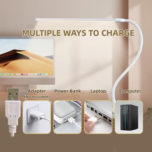 Clip on Desk Lamp with Long Flexible Arm, 3 Color Modes & 10 Dimmable Brightness LED Task Light, USB Powered for Home Office, Sewing, Study, Craft, Easel