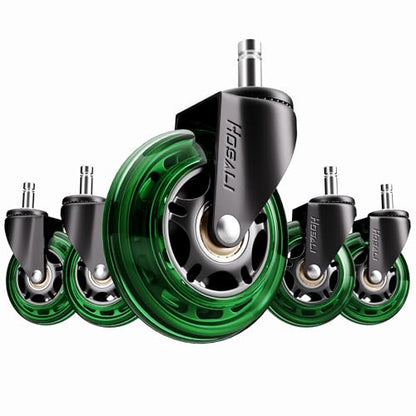 HOSALI Office Rubber Chair Wheels Replacement, 3 Inch Heavy-Duty Computer Desk Casters Wheel, Quiet & Smooth Rolling for All Floors, Set of 5, Green - style: Green