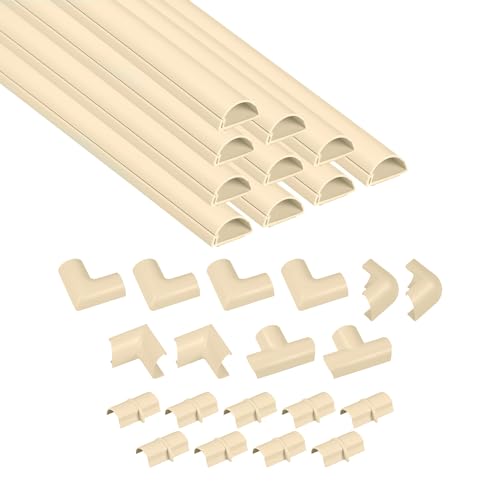 D-Line 157in Cord Cover Kit, Self-Adhesive Wire Hiders, Paintable Cable Raceway to Hide Wires on Wall, Electrical Cable Management - 10x 15.7 Lengths & 19 Accessories - 1.18" (W) x 0.59" (H) - Beige - color: Beige, size: 1.18in (W) x 0.59in (H)