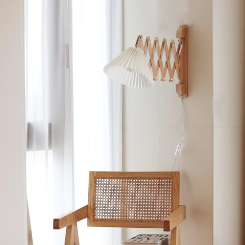 Plug in Mounted Wall Sconce, Swing Arm Wall Lamp for Bedroom, Living Room, Bedside Reading Light Fixtures with On/Off Switch,E26 Bulb Excluded (Burlywood) - color: Burlywood