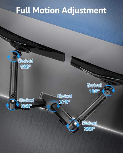 Dual Monitor Arm for 17-32" Computer Screens, Monitor Mounts 22lbs per Arm | Full Motion Monitor Desk Mounts for 2 Monitors, Gas Spring Desk Mount, VESA Mount, Freelift Pro