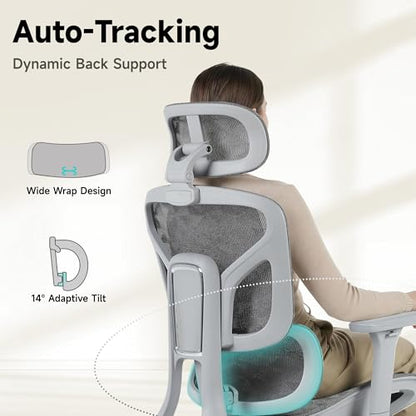 Korser Ergonomic Mesh Office Chair with Footrest, Big and Tall Desk Chair with 4D Flip-Up Arms, Auto-Tracking Lumbar Support, 3D Headrest, High Back Computer Gaming Chair for Home Office, Grey - color: Grey