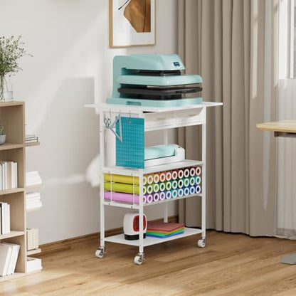 Homsorout Movable Heat Press Table with Drawer & Hooks, 23.6''×19.6'' - style: White