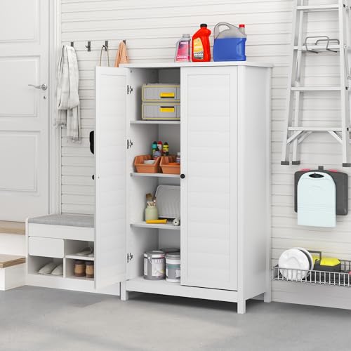 Furinno Robin Storage Cabinet, 4-Tier Pantry Cabinet with Adjustable Shelves, 35W with Louvered Doors, Kitchen Cabinet, Organization and Storage, for Pantry, Living Room, Home Office, White - size: Louvered Doors, 4-Tier
