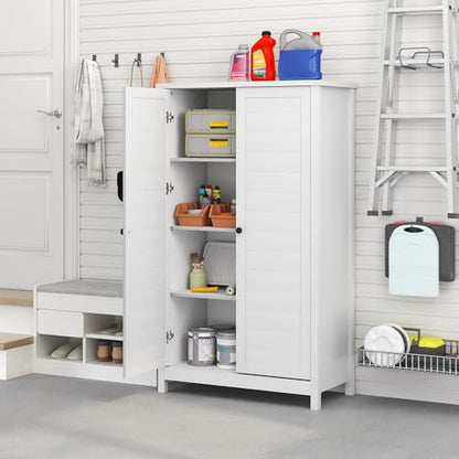 Furinno Robin Storage Cabinet, 4-Tier Pantry Cabinet with Adjustable Shelves, 35W with Louvered Doors, Kitchen Cabinet, Organization and Storage, for Pantry, Living Room, Home Office, White - size: Louvered Doors, 4-Tier
