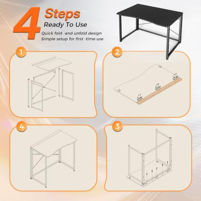 Huuger Folding Desk for Small Spaces, 31.5 Inch Foldable Computer Table - color: Black, size: 18.9"D X 31.5"W