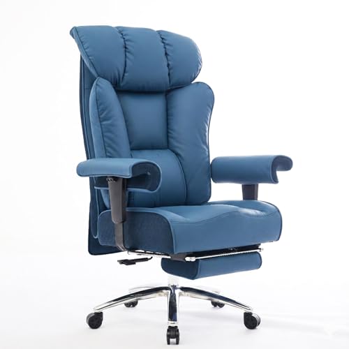 Efomao Big and Tall Office Chair 400lbs - Heavy Duty Executive Desk Chair with Foot Rest & 23" Wide Seat - High Back Ergonomic Leather Computer Chair for Heavy People, Home Office, Blue - color: 3060-blue