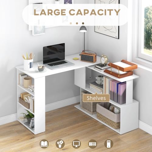 HOMCOM 47 Inch L Shaped Desk, Home Office Table, 360 Degree Rotating, White - color: White