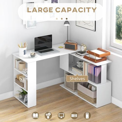 HOMCOM 47 Inch L Shaped Desk, Home Office Table, 360 Degree Rotating, White - color: White