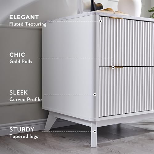 T4TREAM 31.8-Inch Fluted 2-Drawer Lateral File Cabinet, White | Filing Cabinet with Files Hanging Rod for Letter, Legal, A4, Large Tabletop for Printer, Wood Printer Cabinets, Home Office - color: White