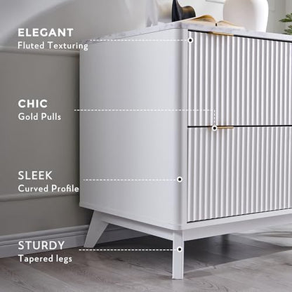T4TREAM 31.8-Inch Fluted 2-Drawer Lateral File Cabinet, White | Filing Cabinet with Files Hanging Rod for Letter, Legal, A4, Large Tabletop for Printer, Wood Printer Cabinets, Home Office - color: White