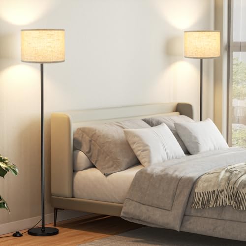 Ambimall 60'' Modern Floor Lamp Set of 2, 2PK Tall Lamps for Living Room Bedroom, Beige Shade with Black Pole(Without Bulb) - color: beige & black 2PCS, size: 60 Inches(Without Bulb)