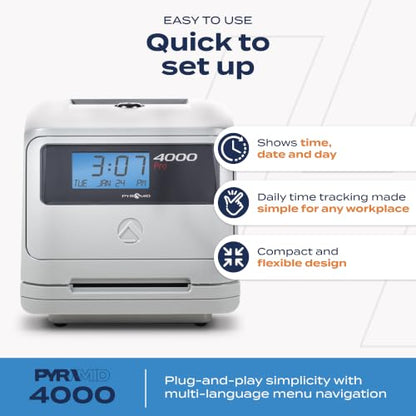Pyramid Time Systems 4000 Pro Auto Totaling Time Clock, Silver