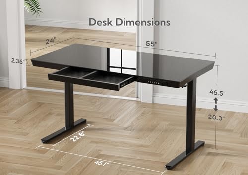 Claiks Glass Standing Desk with Drawers & USB Ports 55x24 Inch, Black - color: Black, size: 55 inch