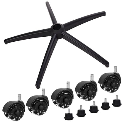 Office Gaming Chair Metal Base Replacement Part with 5 Wheels 5 Bell Glides - color: Black