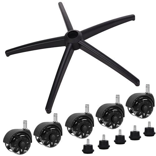 Office Gaming Chair Metal Base Replacement Part with 5 Wheels 5 Bell Glides - color: Black