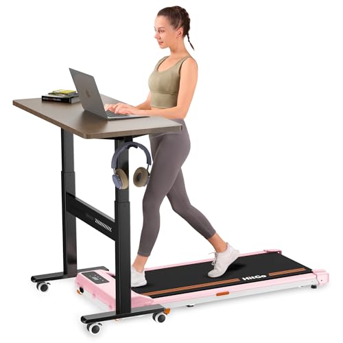 HitGo Mobile Standing Desk with Wheels, Pneumatic Height Adjustable Desk | 32 inch,for Walking Pad, Small Rolling Computer Workstation, Portable Sit Stand Desk for Home Office, 28-43" Tall, Mahogany - color: Mahogany