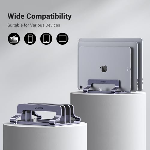 UGREEN 3-Slot Vertical Laptop Stand Holder Desk Compatible with MacBook Pro Air Laptop Stand Desktop Adjustable, Lenovo Ideapad, Surface Book, HP Notebook, Dell Chromebook Up to 17.3 Inch, Space Gray - size: 3-Slot