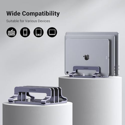 UGREEN 3-Slot Vertical Laptop Stand Holder Desk Compatible with MacBook Pro Air Laptop Stand Desktop Adjustable, Lenovo Ideapad, Surface Book, HP Notebook, Dell Chromebook Up to 17.3 Inch, Space Gray - size: 3-Slot