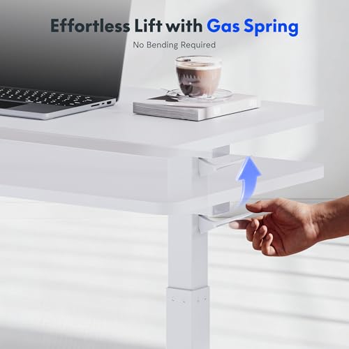 FLEXISPOT H7 32" Pneumatic Height-Adjustable Overbed Table with Wheels - color: White, size: Large