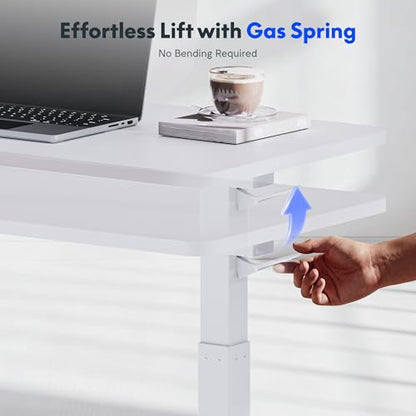 FLEXISPOT H7 32" Pneumatic Height-Adjustable Overbed Table with Wheels - color: White, size: Large