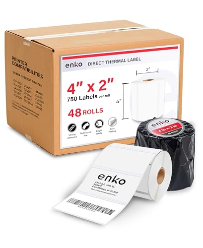 enKo 4 x 2 in 48 Rolls | 36000 Direct Thermal Address and Shipping Labels - size: 48 Rolls - 36,000 Labels