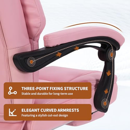 Massage Office Chair with Heat 6 Vibration Points,High Back & Heat, Executive Desk Chair,Big and Tall Office Chair 400lbs, Comfortable Ergonomic Reclining Managerial Chair, PU Leather Pink