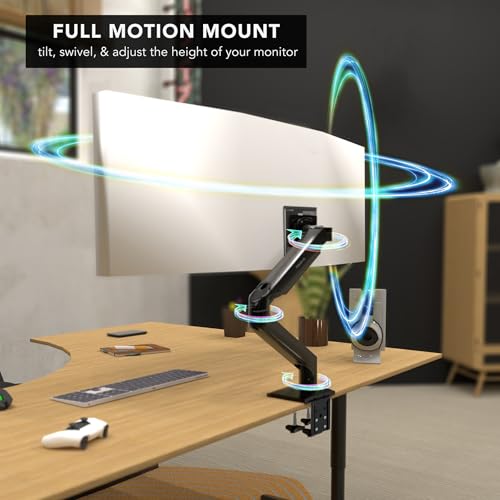Mount-It! Heavy Duty Monitor Arm, 49-57" Ultrawide, 55 lbs | Full motion gas spring arm, tilt swivel rotate, VESA 75 & 100, fits Samsung Odyssey G9.