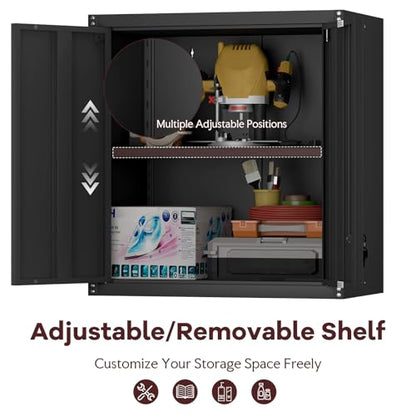 Steel Wall Cabinet, Metal Locking Wall Cabinet, Hanging Metal Cabinet for Garage Tool Storage, Wall Mount Tool Cabinet for Garage, Laundry Room, Office, Black - color: 28"h - Black