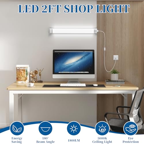 Airand Utility LED Shop Light Fixture 2FT with Plug, Linkable led Tube Light 5000K Under Cabinet Lighting,1800 LM LED Ceiling and Closet Light 18W, Corded Electric with ON/Off Switch - size: 2FT-1PCS