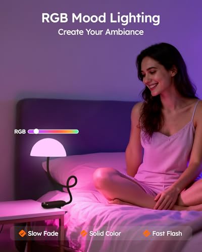 Cordless Clip On Lamp, Touch Control Desk Lamp with RGB Ambient Mode & 3000K–6000K, Rechargeable Dimmable Book Reading Light with Flexible Arm Sturdy Clamp On Table Bedside Headboard, Battery Operated - color: Black