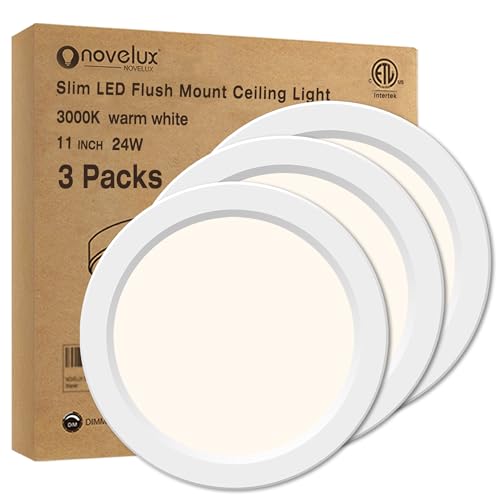 Flush Mount Ceiling Light Fixture - ETL Certified - 11 Inch Dimmable 3000K Warm White LED, 0.63'' Ultra Thin Round Design for Bedroom, Bathroom, Kitchen, Hallway, Basement, Closet (3-Pack)‌ - color: White, 3000K, size: 11 inch (3 Pack)