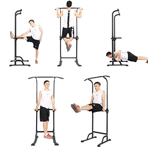 soges Power Tower Pull Up Bar Station, Free Standing Pull Up Rack Dip Station for Home Gym, Height Adjustable Home Strength Training Fitness Workout Equipment - color: Black
