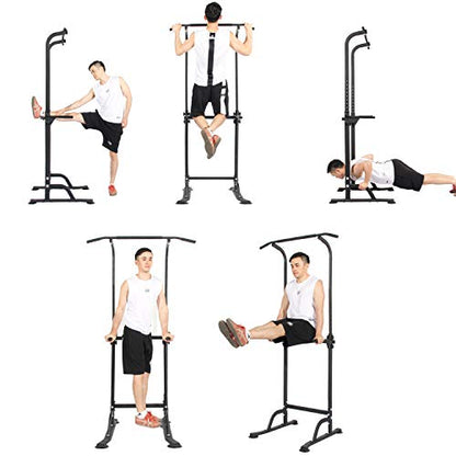 soges Power Tower Pull Up Bar Station, Free Standing Pull Up Rack Dip Station for Home Gym, Height Adjustable Home Strength Training Fitness Workout Equipment - color: Black