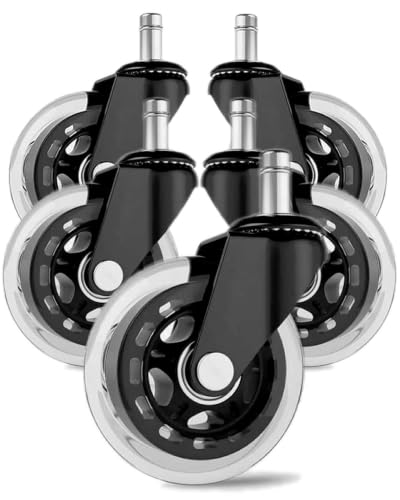 Office Chair Wheels 3 inches Heavy Duty Soft PU Rubber Safe for Hardwood Carpet Tile Floors (Set of 5) Generally Applicable to Office Wheels, Replace Chair mats - Universal fit (Black & Clear 3inch) - style: Black & Clear 3inch