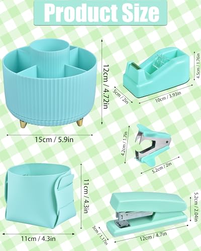 LXEVIHK Green Desk Accessories, 20Pc Office Supplies and 360°Pen Holder Desk Organizers, With Tape Dispenser, Stapler, Staple Remover, Ect, Let the Color Green Fill Your Desktop - color: Green