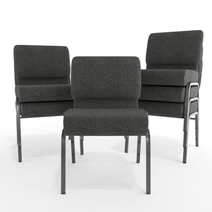 Flash Furniture 4 Pack HERCULES Series 21''W Church Chair in Dark Gray Fabric - Silver Vein Frame - color: Dark Gray Fabric/Silver Vein Frame, size: Set of 4