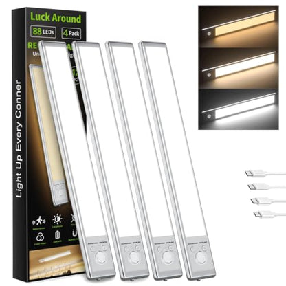 4 Pack Under Cabinet Lighting, 12in Rechargeable Motion Sensor Light Indoor - size: 12in-4pack