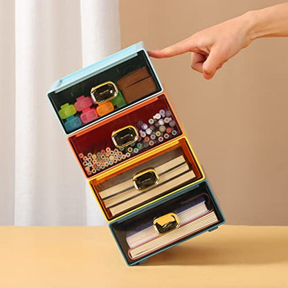 Desktop Storage Drawers, Stackable Countertop Organizer with Drawers - color: 1 Middle & 2 Small Drawers, White