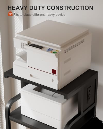 4-Tier Tall Printer Stand with Storage Adjustable Shelf and Bag - color: Black, size: 20.9''x15.7''