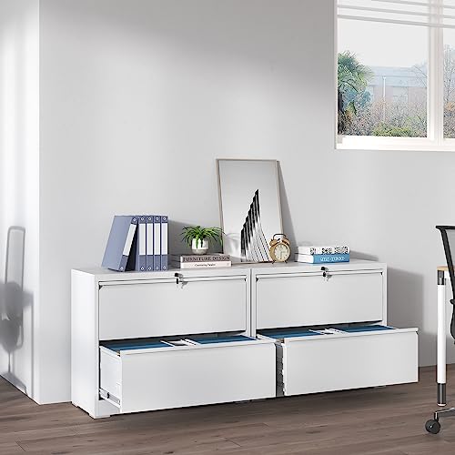 2 Drawer Lateral File Cabinet with Lock,White Home Office Cabinet - color: White, size: Lateral-2 drawers